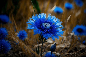 Blue flowers in the field - Cornflower