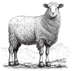 Naklejka premium Sheep farm hand drawn sketch Vector illustration Farm