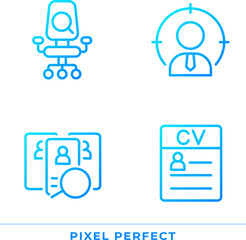 Fototapeta premium Worker selection process pixel perfect gradient linear vector icons set. Job position. Applicant resume. Employee. Thin line contour symbol designs bundle. Isolated outline illustrations collection