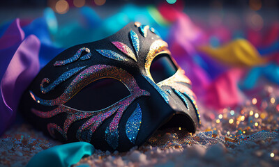 colourful carnival mask on the beach