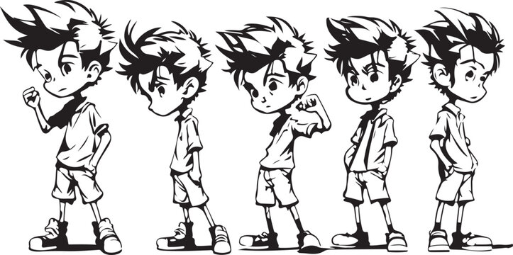 Vector Illustration Line Art Full Body Of A Boy