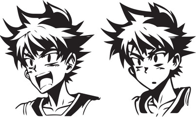 Vector illustration line art sketch of a boy with expressions