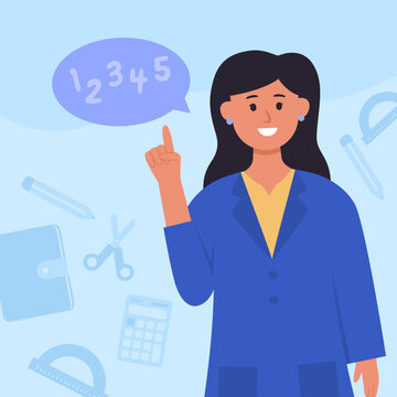 Flat design of education informative with teacher and bubble chat with numeric vector design