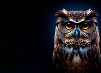 A wise-looking owl with glasses looking towards. Generative AI