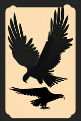Eagle in flight. Black silhouette. Landing attacking prey bird. Side view. Isolated vector illustration - generative ai