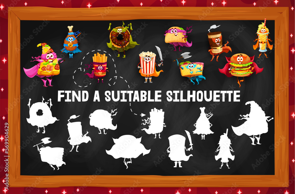 Poster find a correct shadow of fast food characters
