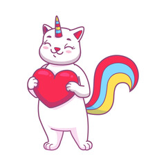 Cute cartoon caticorn character holding heart