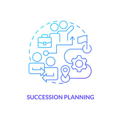 Succession planning blue gradient concept icon. Existing employees development. IT staffing model abstract idea thin line illustration. Isolated outline drawing. Myriad Pro-Bold font used