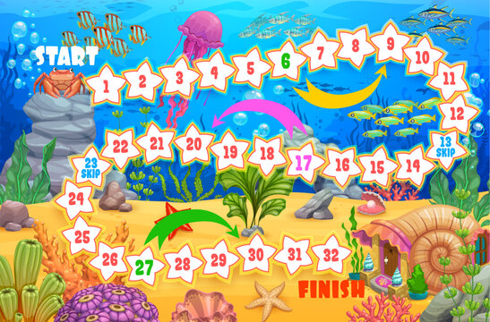 Kids board game underwater landscape and animals