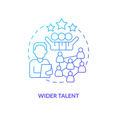 Wider talent blue gradient concept icon. Access to talent pool. IT staffing service advantage abstract idea thin line illustration. Isolated outline drawing. Myriad Pro-Bold font used