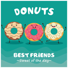 Vintage donuts cartoon character poster design