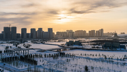 Fototapeta na wymiar City View of Astana during sunset
