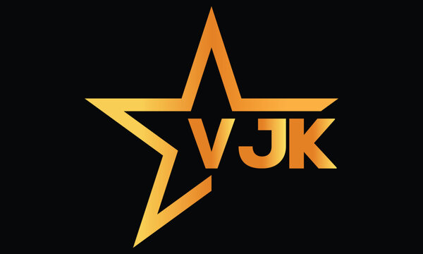 VJK golden luxury star icon three letter logo design vector template. royal logo | luxury logo | jewelry logo | premium logo | iconic logo | Victoria logo |	