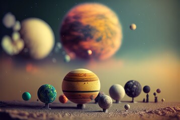 cute miniature solar system planets in space, generative Ai