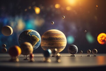 cute miniature solar system planets in space, generative Ai	
 - obrazy, fototapety, plakaty