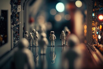 miniature style illustration of cute space exploration theme concept, Generative Ai