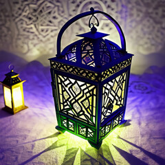 ramadan kareem, Islamic fasting, a lantern with light in a dark night with moon