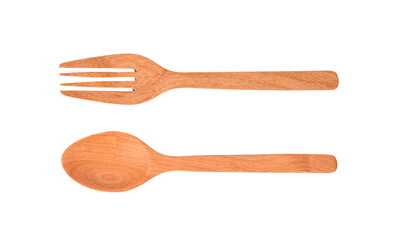 Spoon and fork. Wooden spoon and fork on transparent png