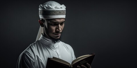 man holding & reading quran pose Generative AI,