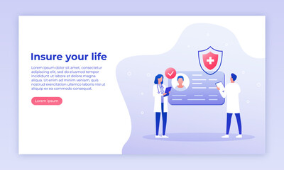 Health insurance concept flat illustration. Web banner of healthcare and medical services, suitable for web design, banner, mobile app, landing page. Vector EPS 10