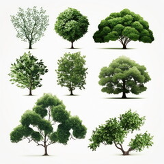 Collection set of tree on white background, Made by AI,Artificial intelligence