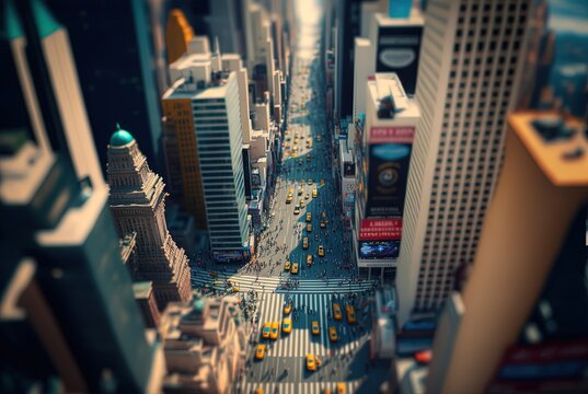 miniature style bird eye view picture of cityscape, inspired from New York cityscape, Generative Ai not real place