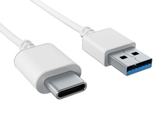 USB type C and USB 3.0 cables on transparent background. 3D illustration - obrazy, fototapety, plakaty