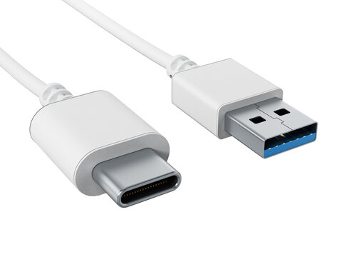 USB type C and USB 3.0 cables on transparent background. 3D illustration