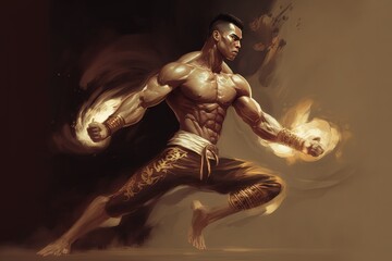 ancient Muay Thai fighter in traditional outfit style, Generative Ai