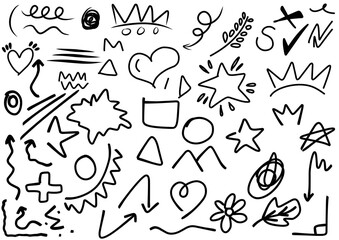 set of Hand drawn elements, for concept design. vector illustration. in white background. editable