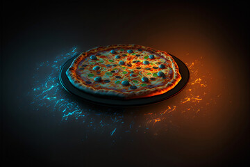 bioluminescent Pizza in dark background
