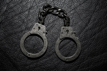 image of handcuffs leather background