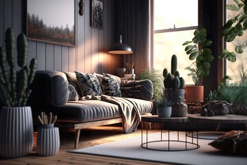 Modern living room. Generative AI.