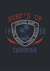 Surf typography, t-shirt graphics, vectors