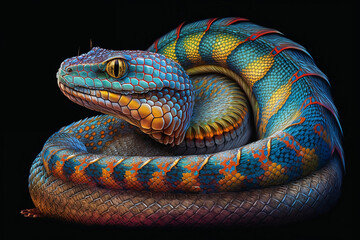 A Colorful Close-Up Portrait of the Snake. Generative AI