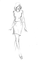 fashion model in a dress pencil drawing for card illustration background
