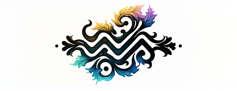 Aquarius zodiac symbol graphic design watercolor on white background with copy space. Generative AI