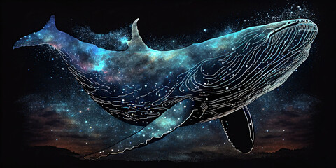 Big whale in sky. Dreaming. Ai generative