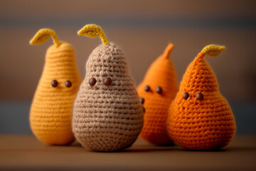 a pear-shaped knitted art illustration created using artificial intelligence suitable for photo accessories in cafes, restaurants, places to eat, design elements