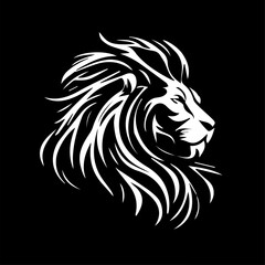 Black and white portrait of a lion. Vector illustration