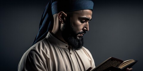 Naklejka na ściany i meble man holding & reading quran pose