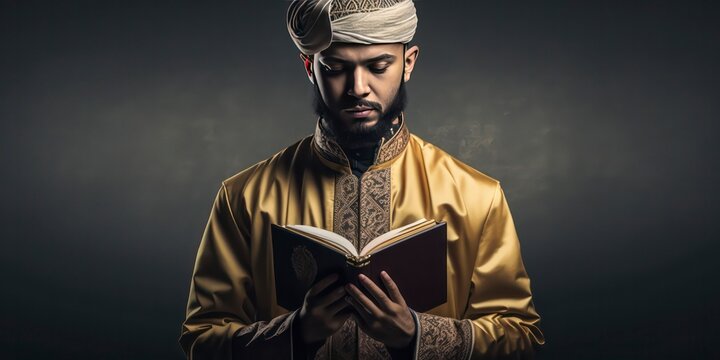 man holding & reading quran pose Generative AI,