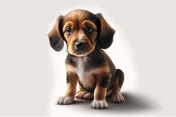 Brown puppy sitting on a white background