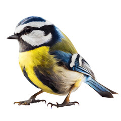 Close-up portrait of a blue tit bird sitting gracefully, showcasing every detail of its colorful blue feathers. Generative AI.