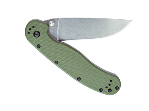 Edc folding knife with stonewash coated blade isolated on transparent background