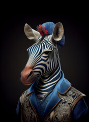Zebra in clothes. People with heads of animals, Generative AI,