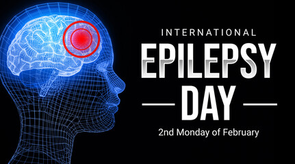 International Epilepsy day backdrop with wireframe brain and red alarming light on it. Second Monday of February is epilepsy day, wallpaper