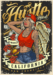 Fototapeta na wymiar Hustle bad girl poster colorful