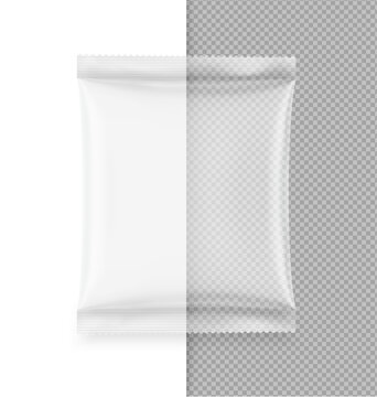 Realistic vertical flow pack mockup. Vector illustration isolated on transparent background. Can be use for template your design, promo, adv. EPS10.