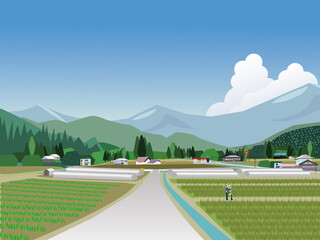 田舎の農村風景